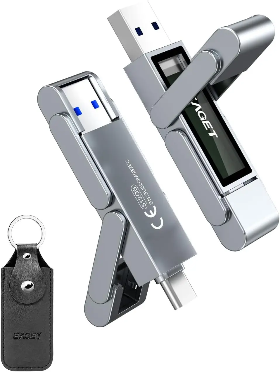 

512GB USB-C Dual-Port Flash Drive, 560MB/s High-Speed SSD for iPhone 15/16 Pro, Android, Mac, PC, PS5 - Durable Metal Body