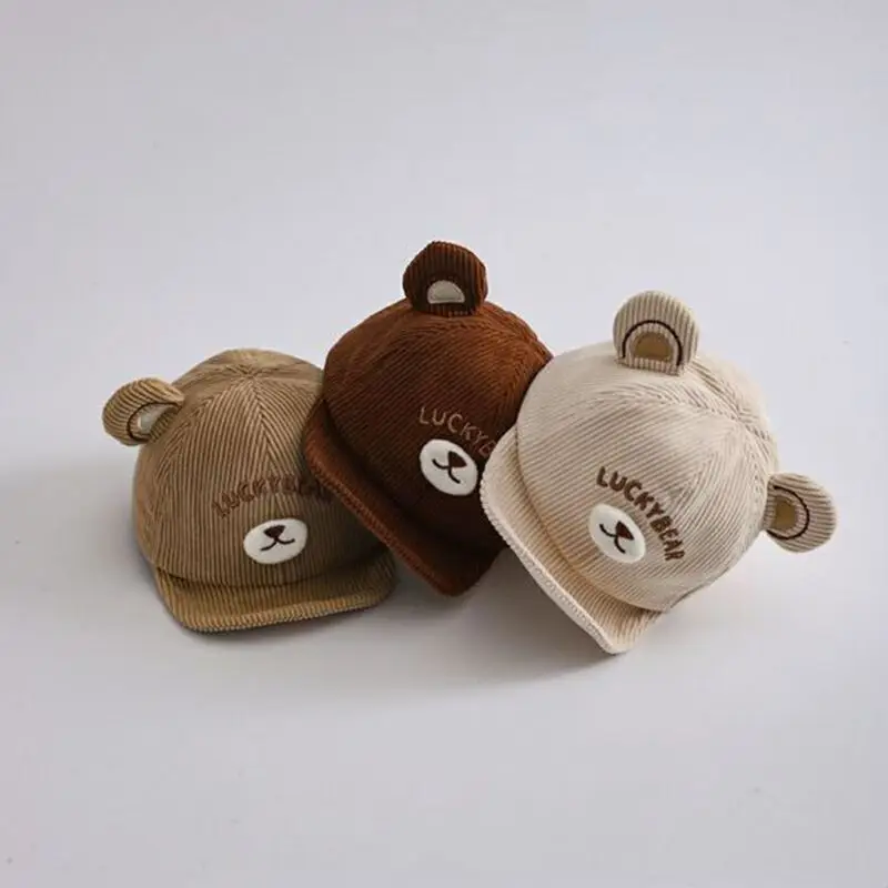 Cute Bear Baby Baseball Cap Autumn Winter Warm Toddler Corduroy Hat Korean Cartoon Kids Boy Girl Duck Tongue Hats