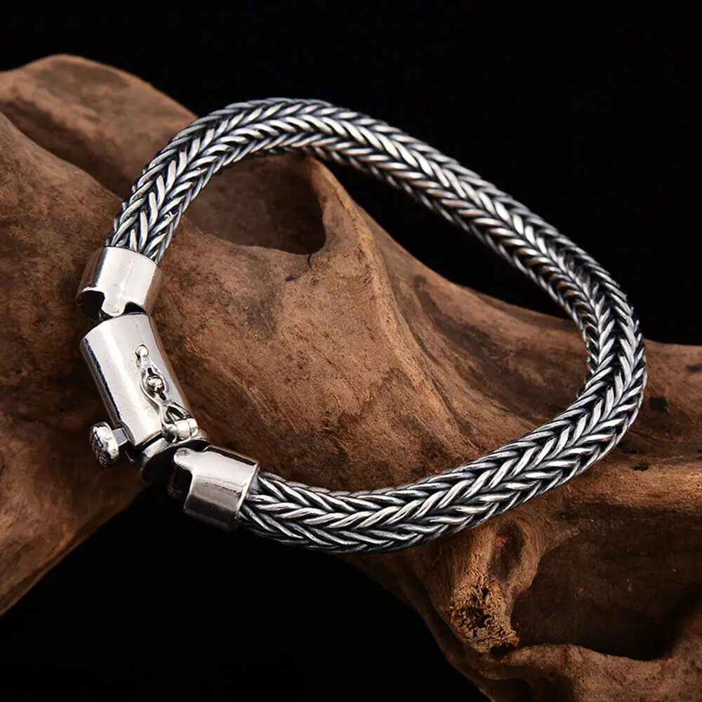 

Real 925 Sterling Silver Bracelet 7mm Round Wheat Link Chain Bangle 7.48" 8.27"