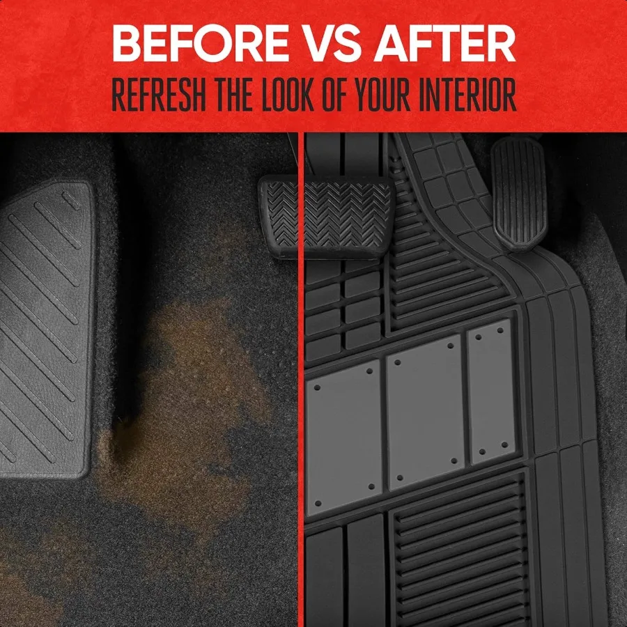 DualFlex™ Rubber Car Floor Mats All Weather Waterproof 4Piece Sporty TwoTone Design Car Mats Full Set Universal TrimtoFit Floor