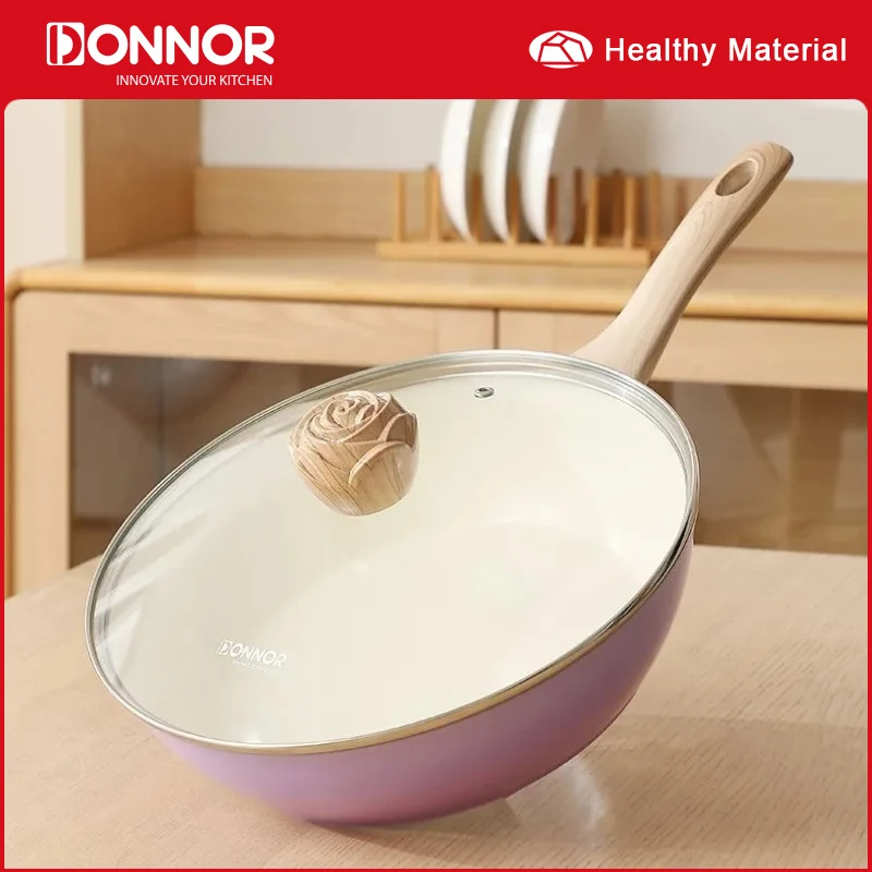 

Сковорода DONNOR с антипригарным покрытием, сковорода для омлета с крышкой, керамическая глазурь, термостойкая ручка, сковорода шеф-повара для индукционной газовой плиты