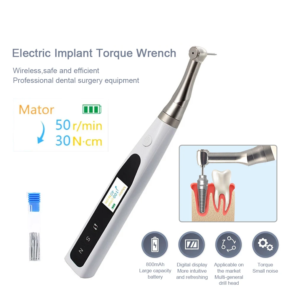 Dental Electric Implant Torque Wrench Cordless Torque Driver Universal Torque Screwdriver 50Ncm 50rpm Dentist Repair Tools