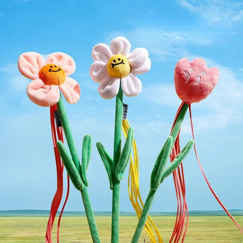 Ins New Flower Cat Wand Cats with Mint Plush Toy Interactive Squeaky Cats Toy Flower Wand Cat Toys Interactive Plush