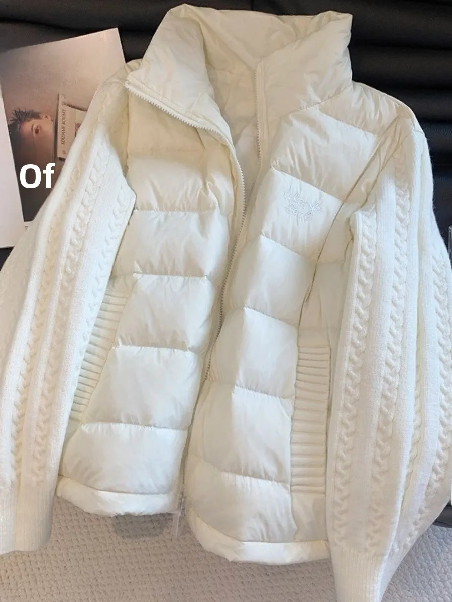 

Корейская модная вязаная куртка в стиле колледж с воротником-стойкой, легкая, из хлопка, теплая, универсальная, новая модель, зимнее пальто