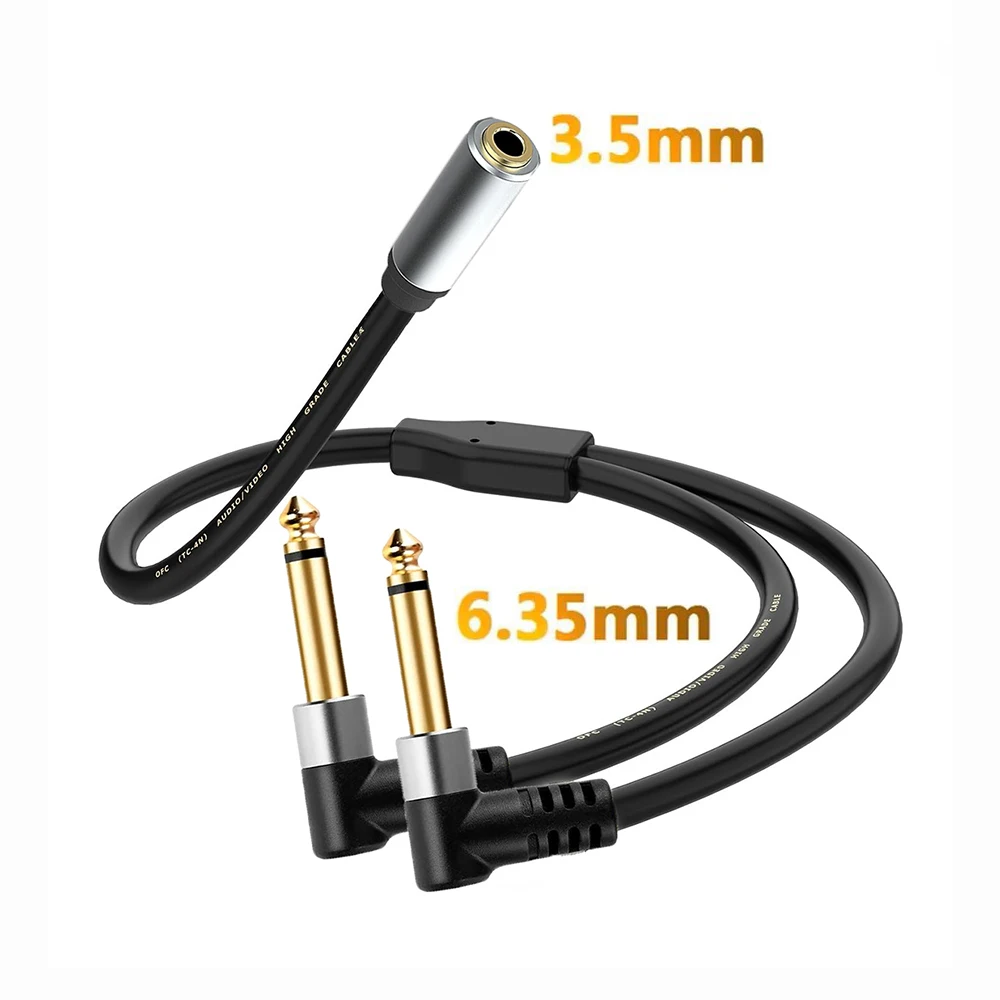 3.5mm Mini Jack Stereo Y Splitter 1/8 TRS Female to Dual 1/4 Mono 6.35mm TS Male Right Angle Adapter Audio Cable for PC Speaker
