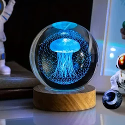 1pc 3D laser jellyfish carved glass ball, nightlight decoration, holiday party, boyfriend and girlfriend wife birthday gift