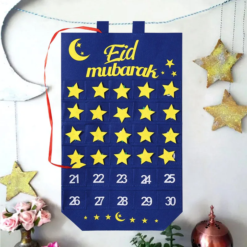 Ramadan Felt Advent Calendar Hanging Decoration Moon Festival Islamic Muslim Middle Eastern Home Countdown Ornaments Gift Props