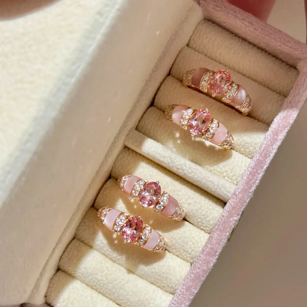 S925 Sterling Silver Dopamine Style Ring Natural Pink Fritillary Inlaid Pigeon Egg Diamond Ring For Fashionable Women
