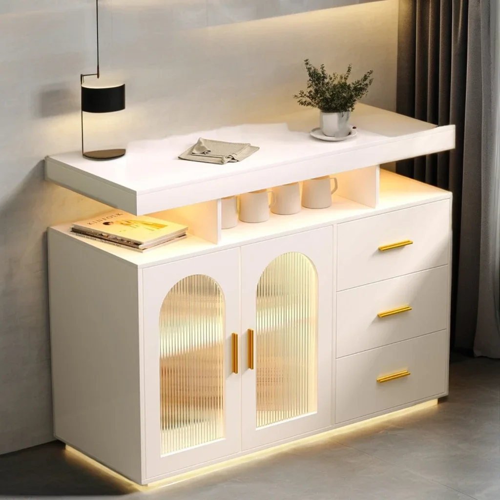 Modern Luxury LED Light Wood Sideboard Dining Room and Bedroom Furniture with Application for Home Kitchen Hotel