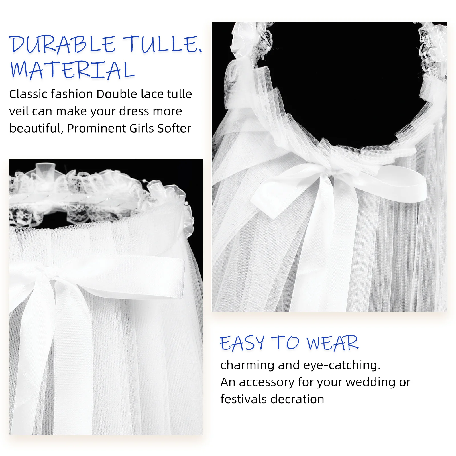 

White Wedding Flower Hair Wreath Veil Two Layers Lace Veil Festival Bridal Communion Accessory Hair Wreath