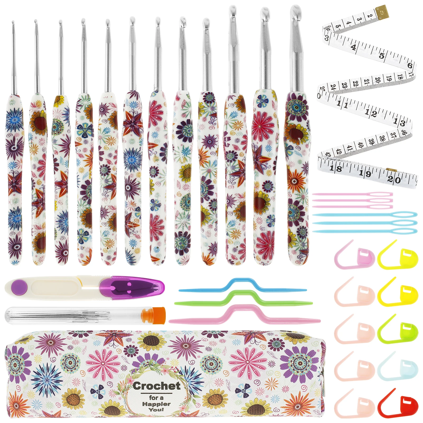 42Pcs Crochet Hooks Sets for Beginners Full Size Soft Handle Crochet Starter Set with Storage Bag Crochet Accessories Ergonomic