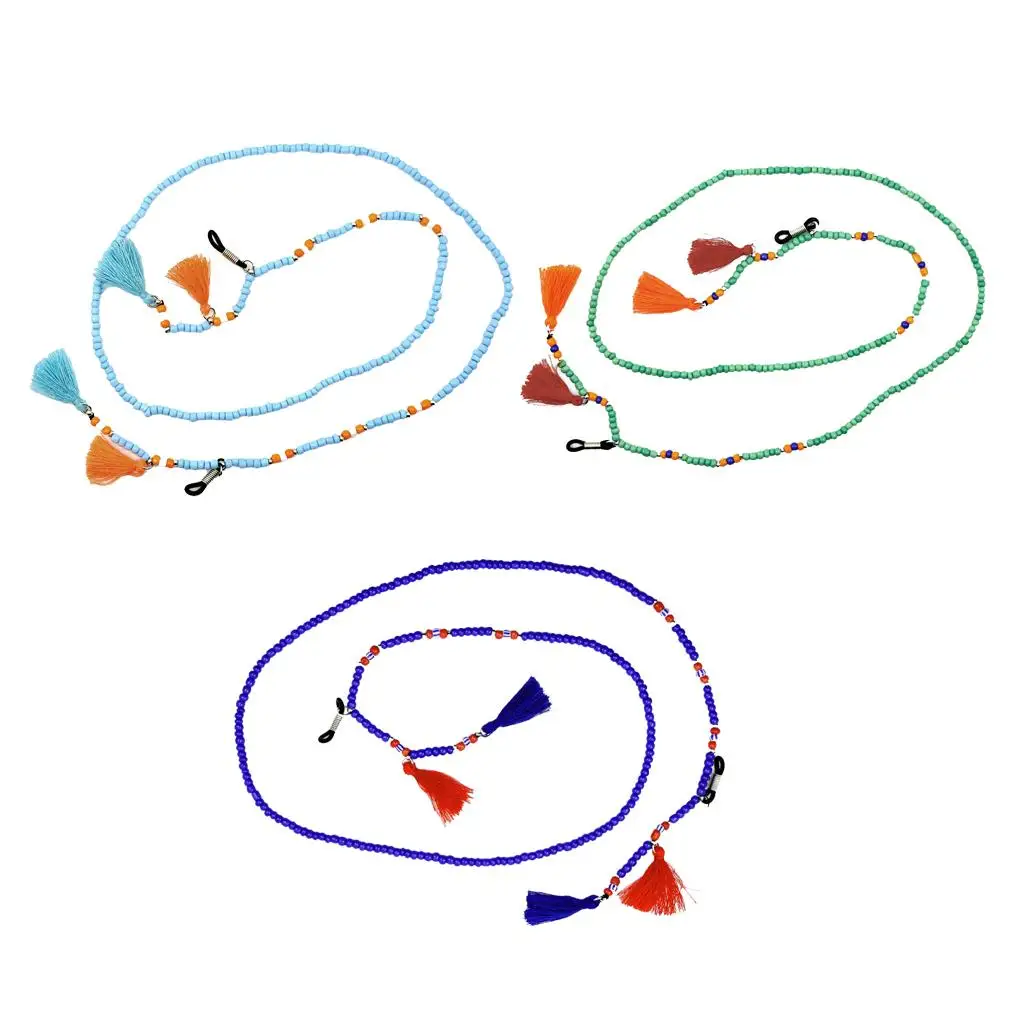 Очки, солнцезащитные очки, стеклянная цепочка с бусинами, шейный шнур, кисточка
