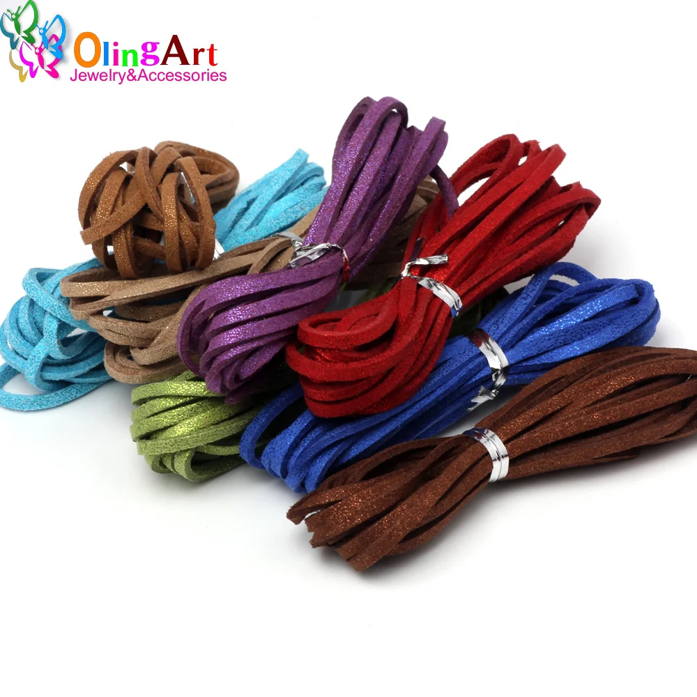 OlingArt 3*1.5mm 6M Flash Faux Suede Leather Cord Accessory women earrings Bracelet choker necklace DIY jewelry making