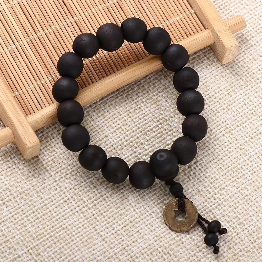 2023 New Religion Buddhist Women Men Prayer Beads Wood Bead Bangle Copper Coin Buddha Bracelet  Accessories
