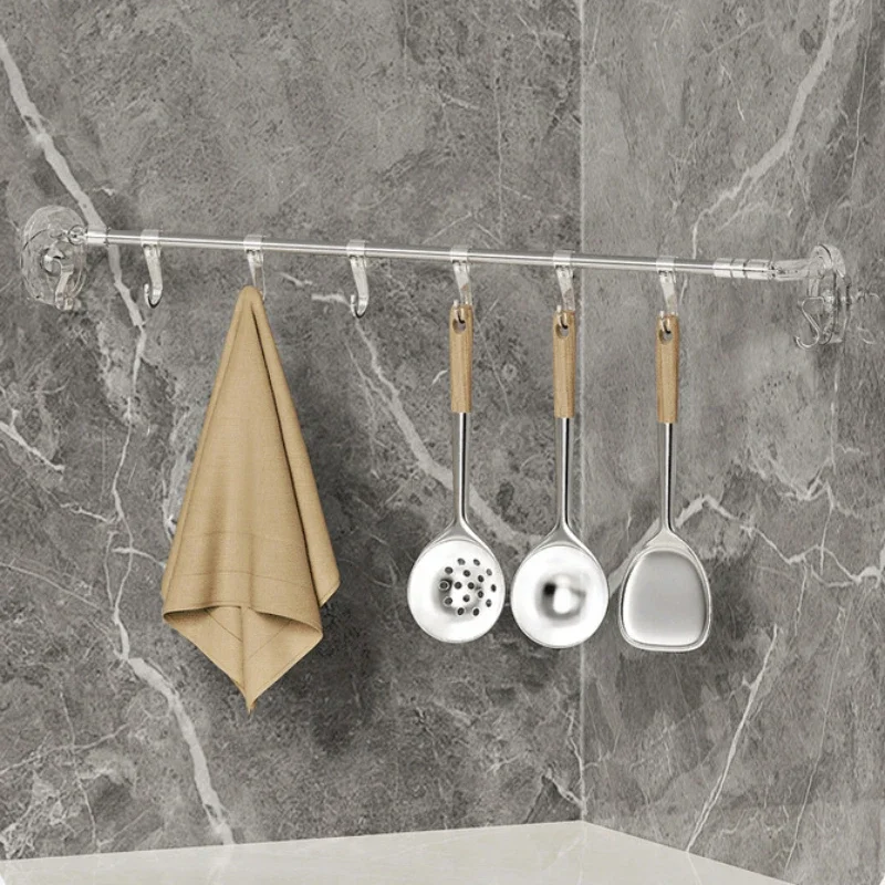 Home Storage Bathroom Towel Rack Punch-free Retractable Wall-mounted Suction Cup Towel Bath Towel Hanging Rod