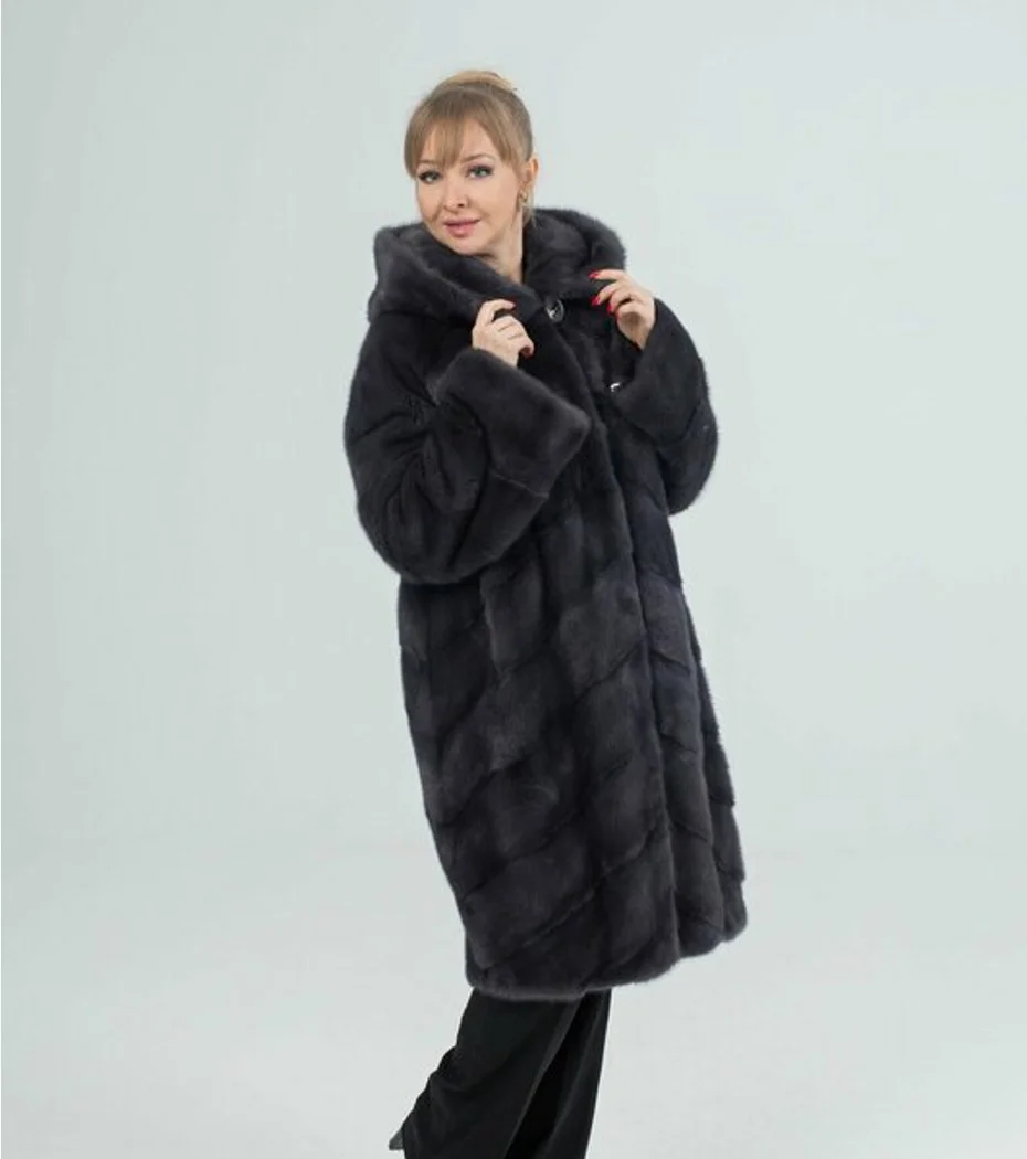 Women's winter mink fur coat, 100% genuine mink fur, hooded long coat, warm and stylish.