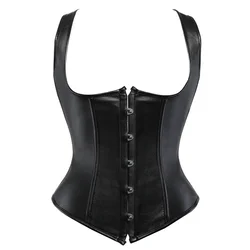 Womens Gothic Corset Faux Leather Bustier Steel Boned Corsets Straps Steampunk Underbust Shapewear Party Costumes Plus Size