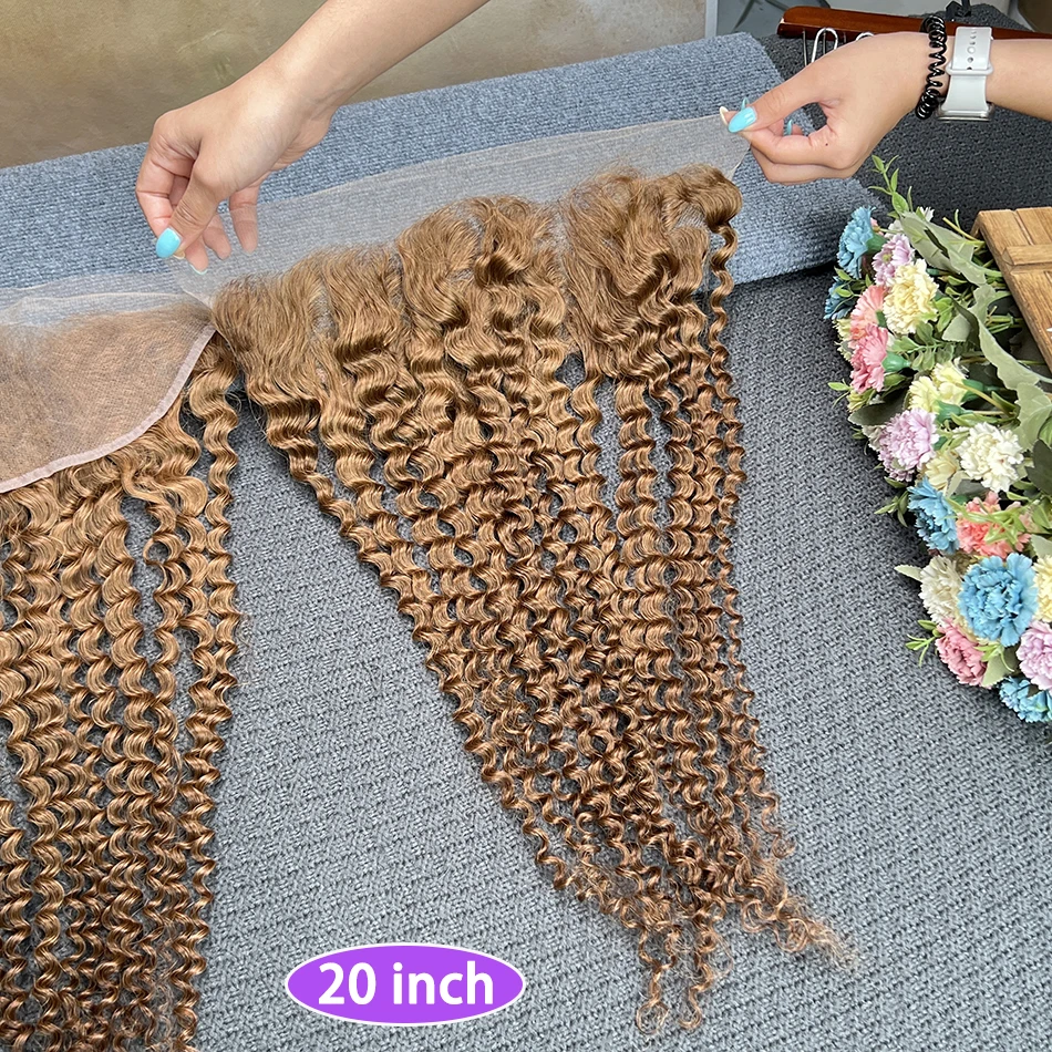 #4 Brown Color Deep Curly 13x4 Transparent Lace Frontal Human Hair Bleached Knots Invisible Lace 100% Raw Virgin Human Hair