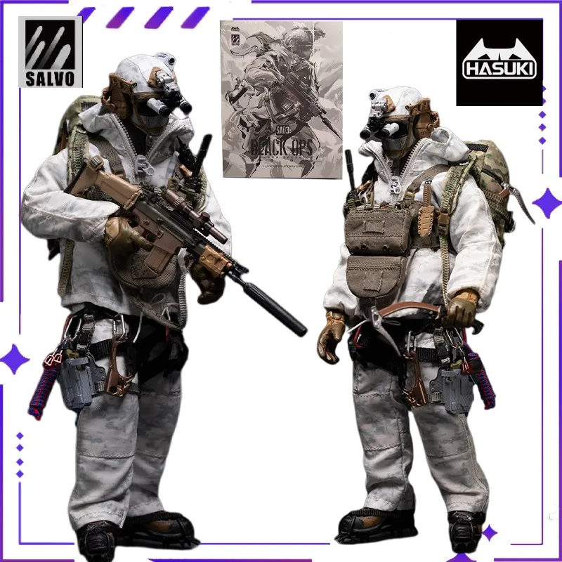 [Op voorraad] HASUKI Originele SALVO-serie Black Action Snow Mountain Ghost 1/12 Soldaat Mobiele pop Prachtig model speelgoedornament