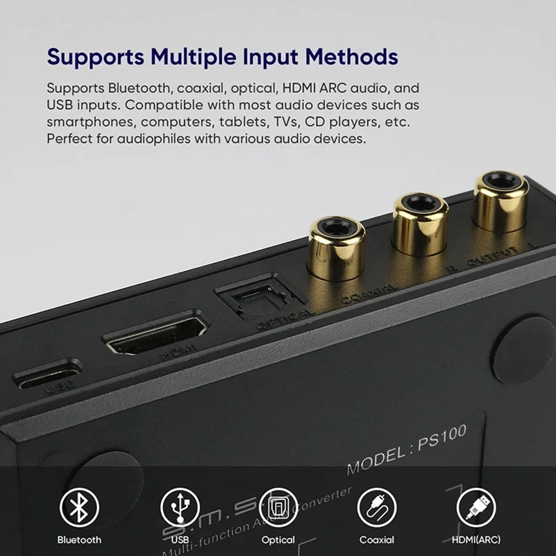 SMSL PS100 Multifunctional Audio Converter Bluetooth Receiver for DAC/AMP ES9023 chips with HDMI/Optical/Coaxial Input