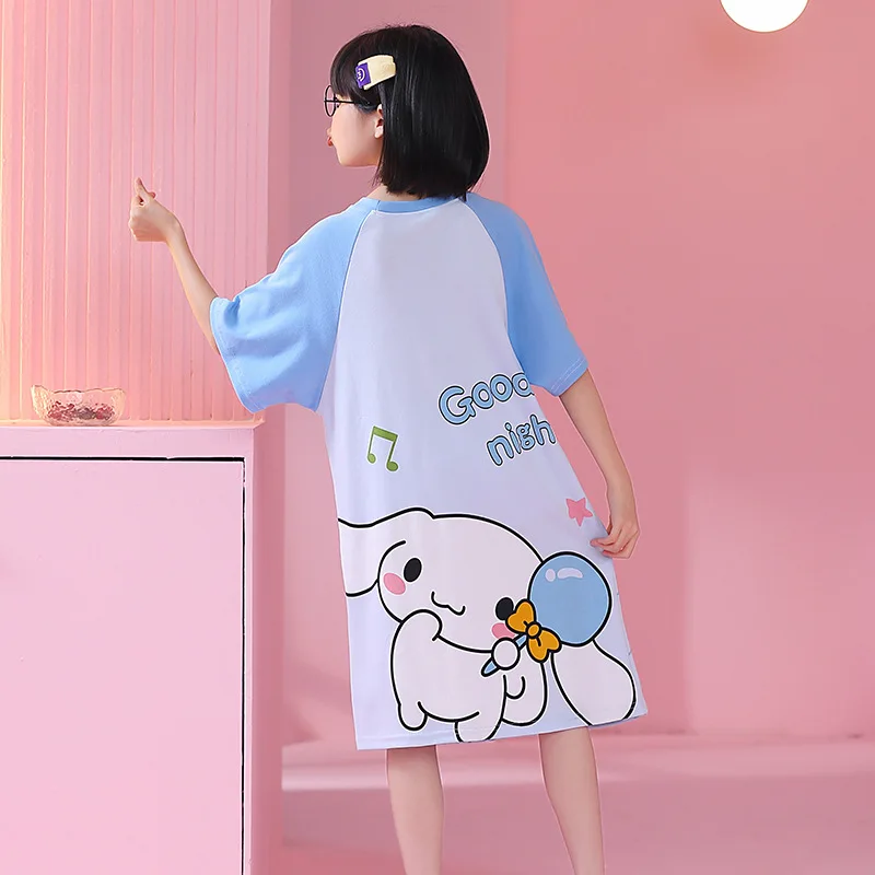 Sanrios Anime Cinna moroll Kuromi Cartoon süße Kinder Sommer Kurzarm Pyjama Rock Mädchen Baumwolle Home Kleidung Kleid Nachthemd