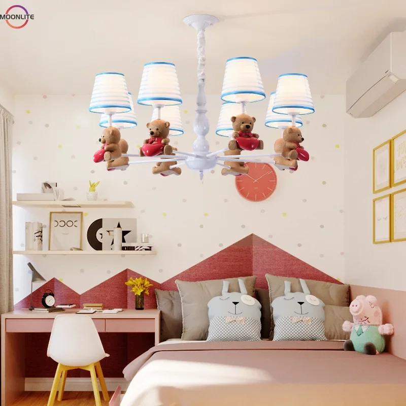 

Children's Room Chandelier Boy Blue Bear Chandelier Living Room Lamp Bedroom Chandelier Warm Romantic Baby Room Lamp