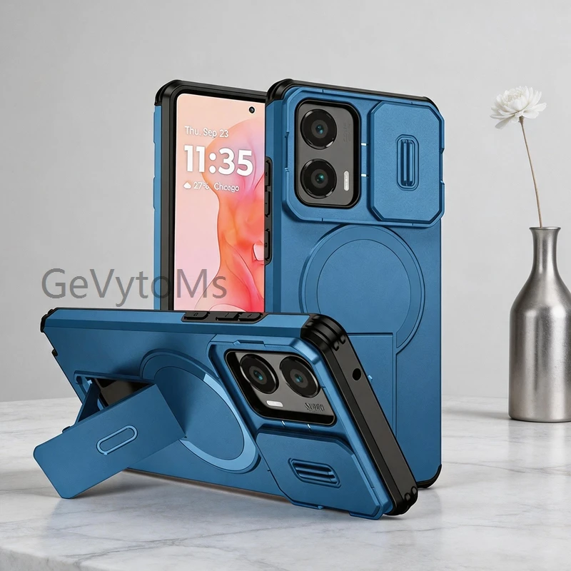 Funda para MotoG Stylus 2025 2024 con Cubierta de Lente y Soporte, para Motorola Moto G Stylus 2025 2024 5G, con Imán para Soporte Magnético de Coche