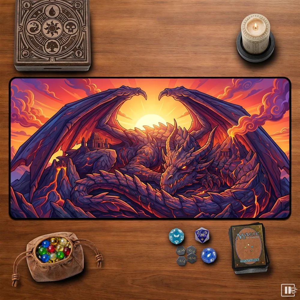 Fantasy Dragon Playmat Lava Rock Gaming Mouse Pad Epic Mythical Creature Desk Mat  Volcanic Landscape Extended Mousepad