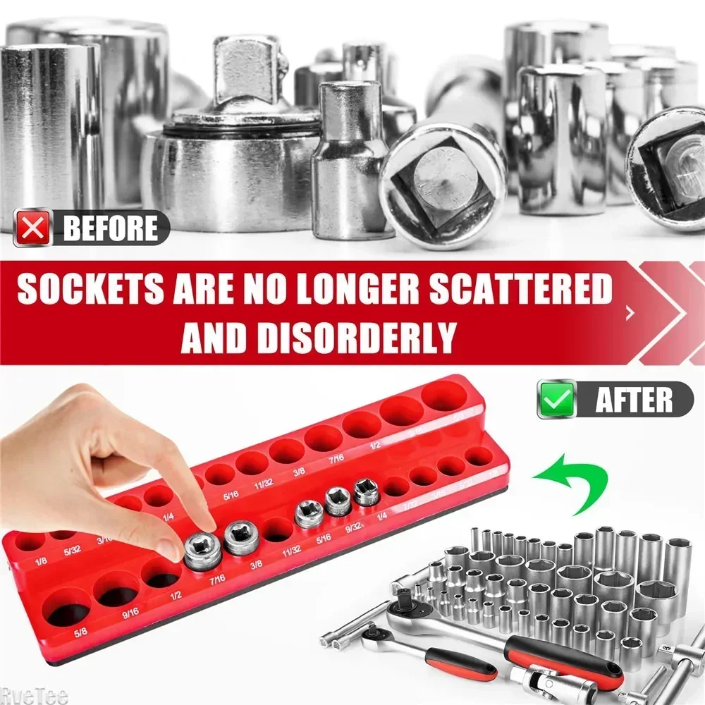 

Magnetic Suction Plastic Sleeve Holder with Multiple Sizes Holes Blue Red Sockets for Placing Tools Mechanics Car Accessories