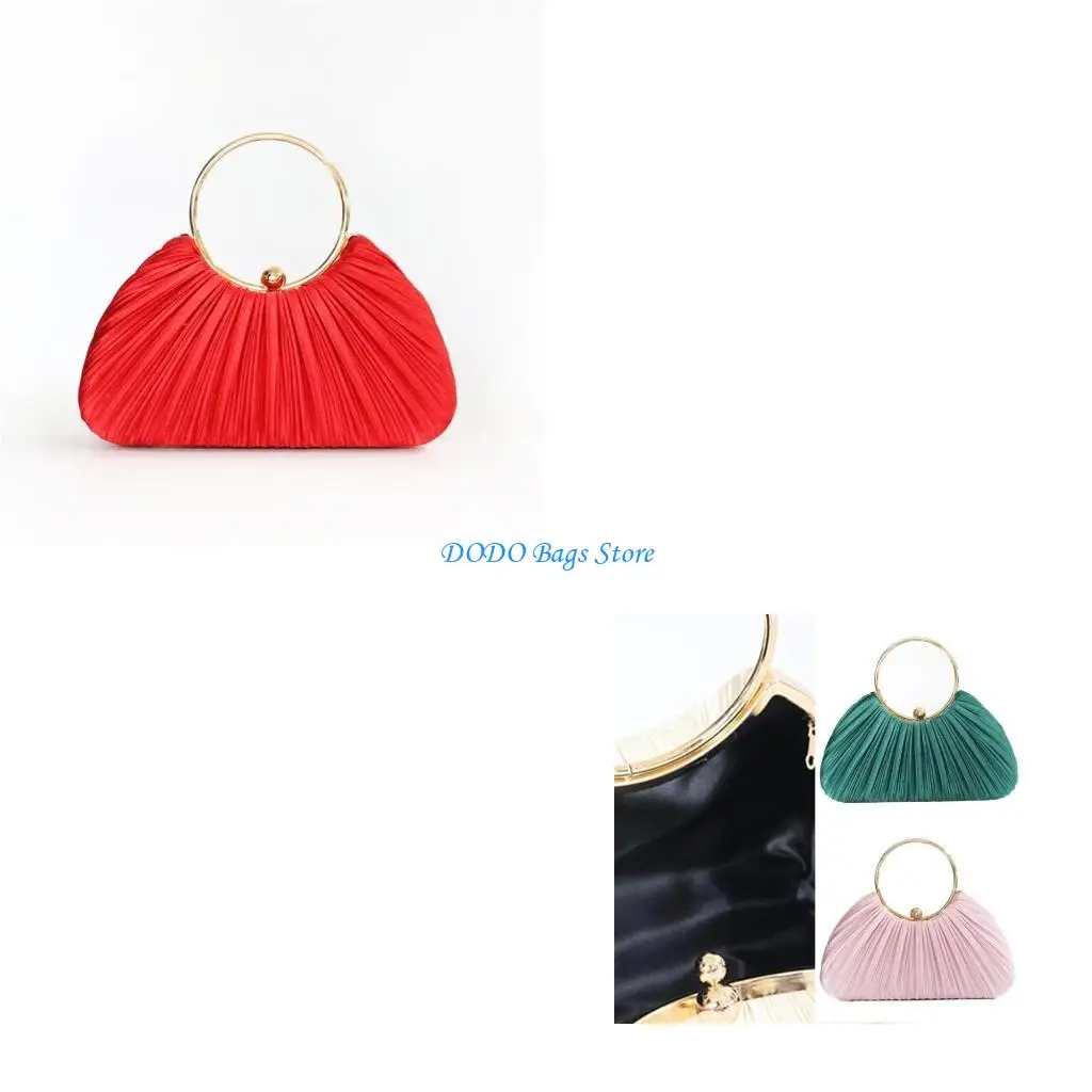 

Elegant Evening Bag With Chain Srap Delicate Pleated Handbag Crossbody Purse
