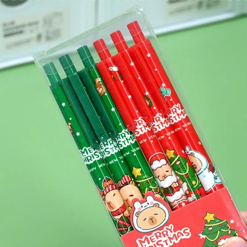 

6Pcs/set Cute Christmas Capybara Pens Cartoon Santa Claus Snowman Elk Pressing Gel Pens Office School Supplies Christmas Gifts