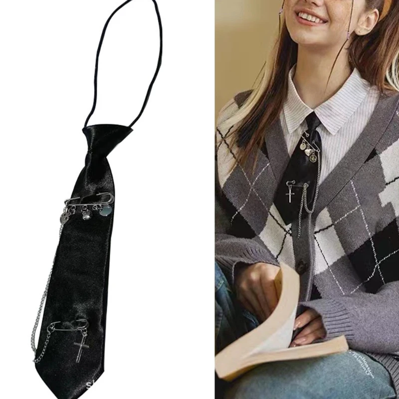 Teens Students Shirt Necktie Women College Style Plain Uniform Detachable Collars Removable Ties Costume Accessories