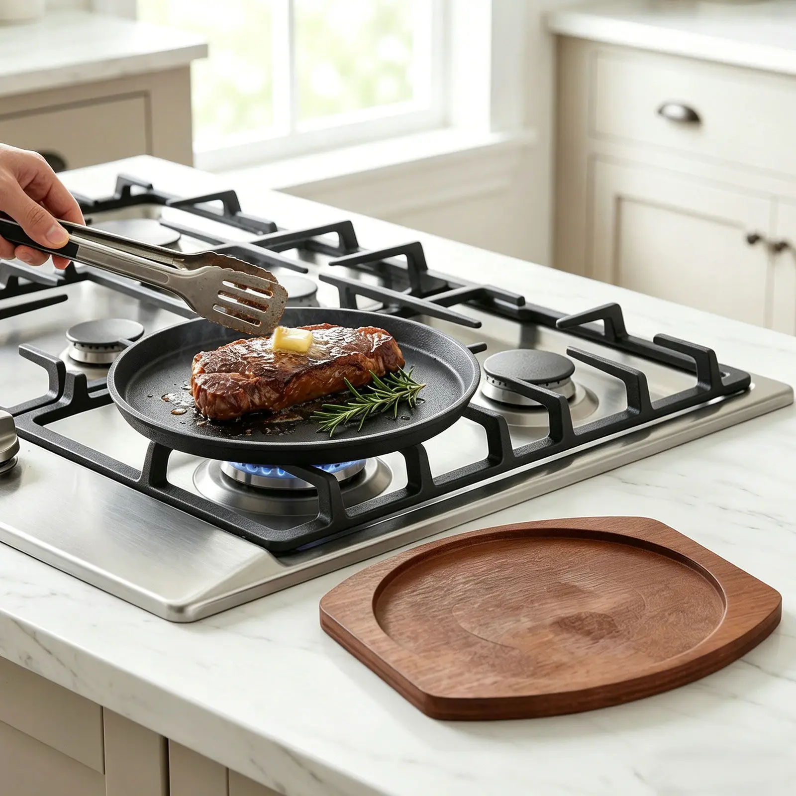 1 Unidad Plancha de Hierro Fundido Redonda Grande Antiadherente para Asar Carne y Verduras, para Parrilla, Cocina de Inducción y Barbacoa, para Camping y Exteriores