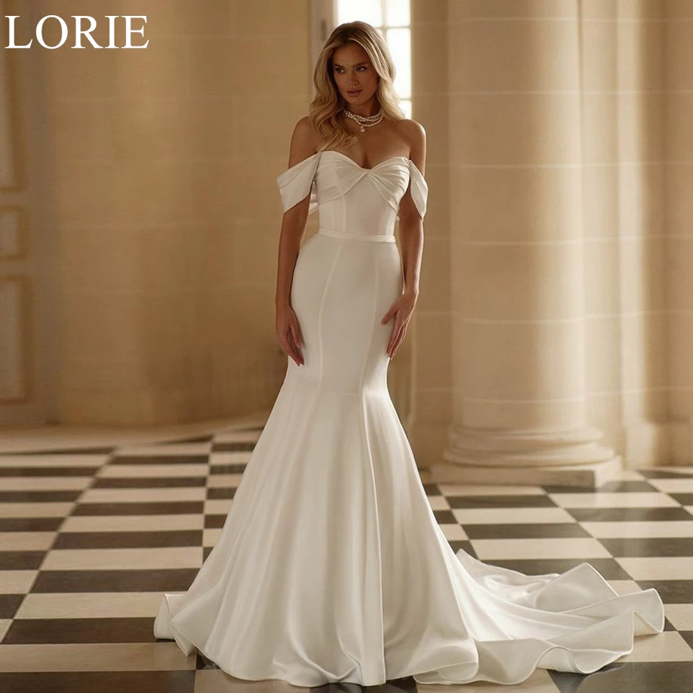 

LORIE Elegant Satin Wedding Dresses Off Shoulder Mermaid Detachable Train Pleated Bride Prom Gown 2024 Bridal Gowns Customized