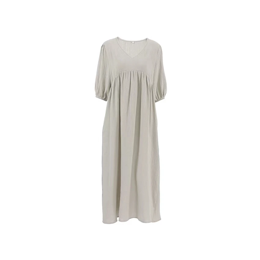 

New Comfortable V-ne Sp Dr Loose Casual Home Clothes Mid-sve Midi Length Pure Color Simple Sle for Autumn