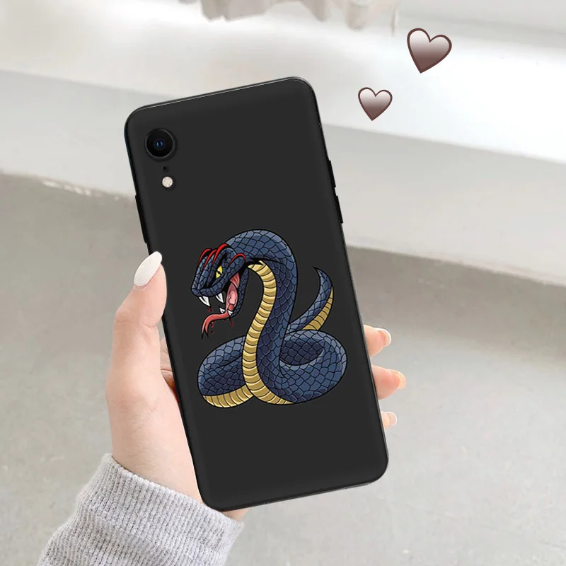 Phone Case For iphone 16Plus XR XSMax 15 14 13 12 11 16 Pro Max Mini 7 8 15Pro Snake Cobra Python Black Soft Protective Cover