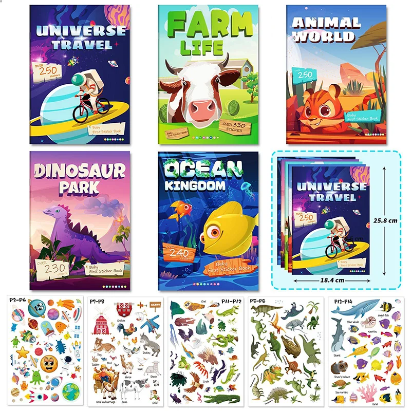 Children Scene Sticker Books Cartoon Animal Ocean Dinosaur DIY Handmade Stickers Quiet Book Learning Cognition Toys