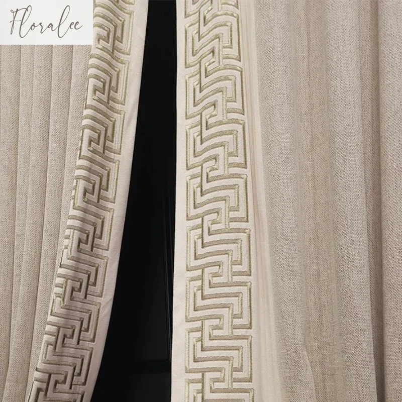 New Chinese Curtains For Living Room Villa Light Luxury High-end Bedroom Blackout Curtains Beige Italian High-end Custom Tulle