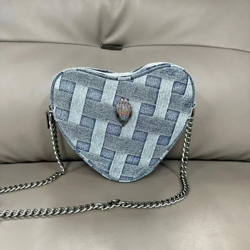 Designer Retro Fashion Luxury Brand Women's Mini Love Heart Shaped Shoulder Crossbody Bags Small Handbags Wash Denim Tote Bag