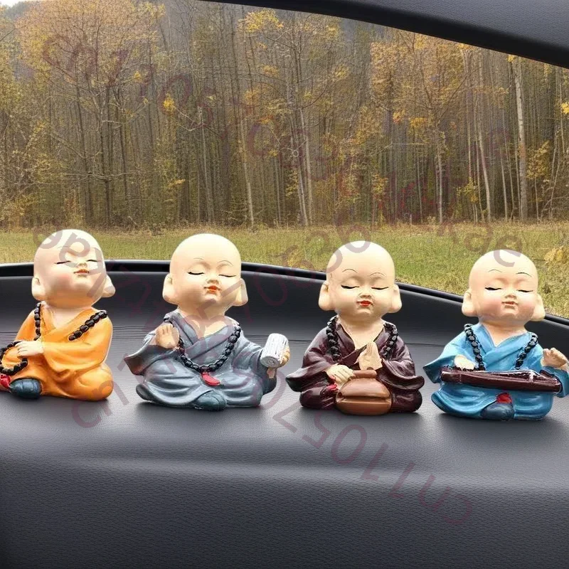 Resin Cute Little Novice Monk Decorate Small Statues Suitable For Home Rooms, Office Desks Automotive Center Console Ornaments