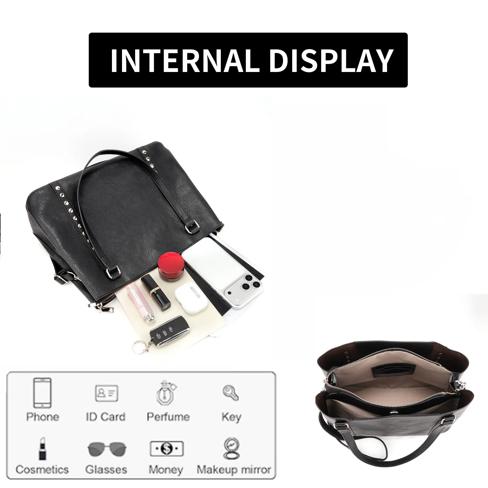 Women's Shoulder Bag, Vintage Large Capacity Bucket Bag, Premium Unique Design Rivet Shoulder Bag