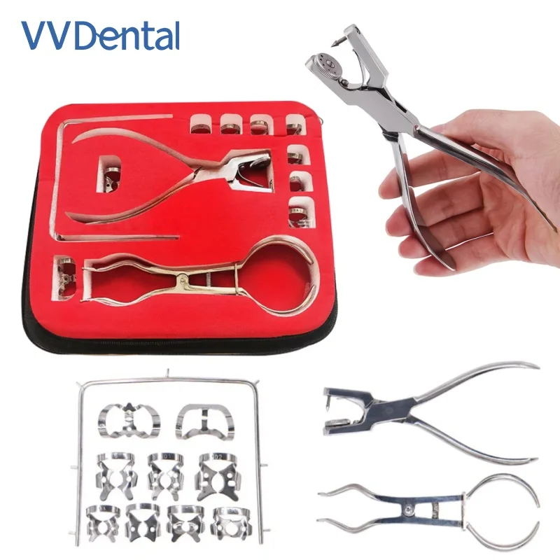 12pcs/set Dental Dam Perforator Holes Puncher Pliers Kit Oral Surgical Rubber Barrier Set Dentistry Clinic Care Orthodontic Tool