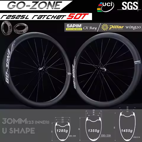 700c Light 30mm U Shape 23mm inner Gozone R252sl Ratchet 50T Road Carbon Wheelset Disc Brake UCI Quality Bicycle Wheels