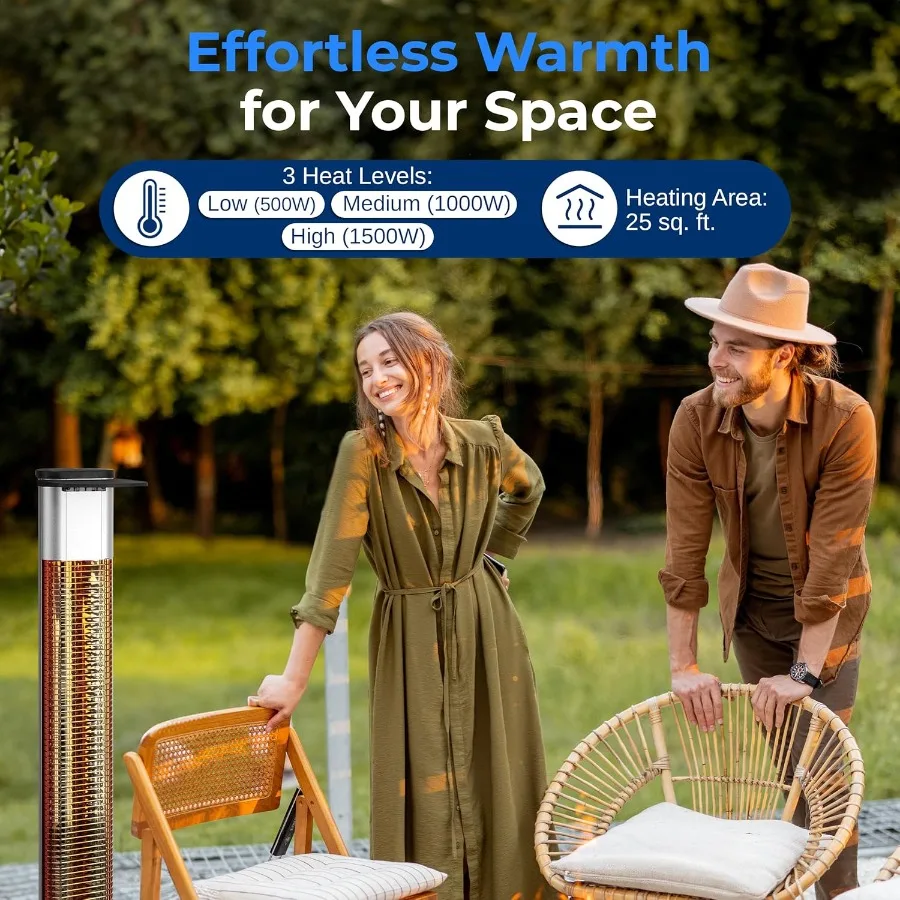 Pemanas Teras Listrik Luar Ruangan - Pemanas Inframerah Efisiensi Tinggi 1500W dengan Remote Control dan Reflektor Aluminium W