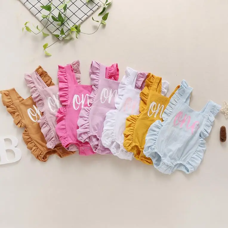 

Lovely Baby s Bodysuit Sleeveless Falbala Edge Romper Elastic Leg Opening with Letters for Summer
