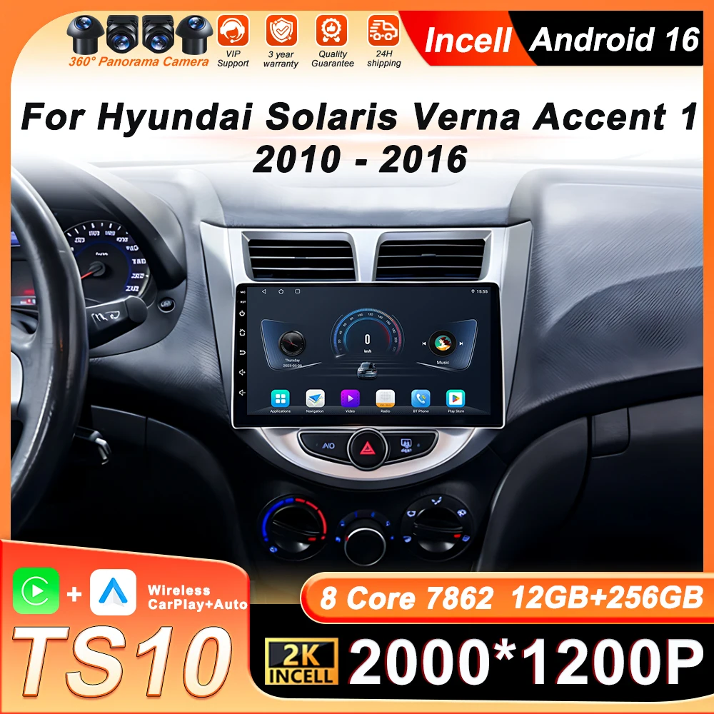 

Android 16 Car Radio Player For Hyundai Solaris Verna Accent 1 2010 - 2016 Autoradio Stereo Head Unit GPS Navi Wireless CarPlay