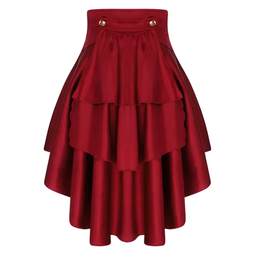 Imagen 2 del producto Falda pirata satinada Steampunk gótica para mujer, falda con cordones delanteros, dobladillo Irregular con volantes escalonados, cinturón, disfraz Medieval Vintage