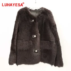 2024 Tuscany Shearling Fur Coat Women Winter Natural Fur Clothes 100% Real Fur Overcoat