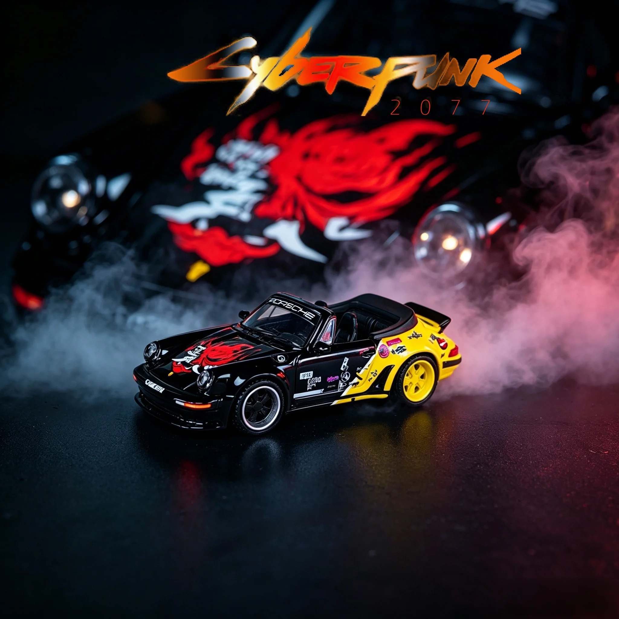 RM Rhino 1:64 Porsche 911 Turbo Cabriolet 930 Cyberpunk 2077 Alloy Diecast Model Car Collectible Gift