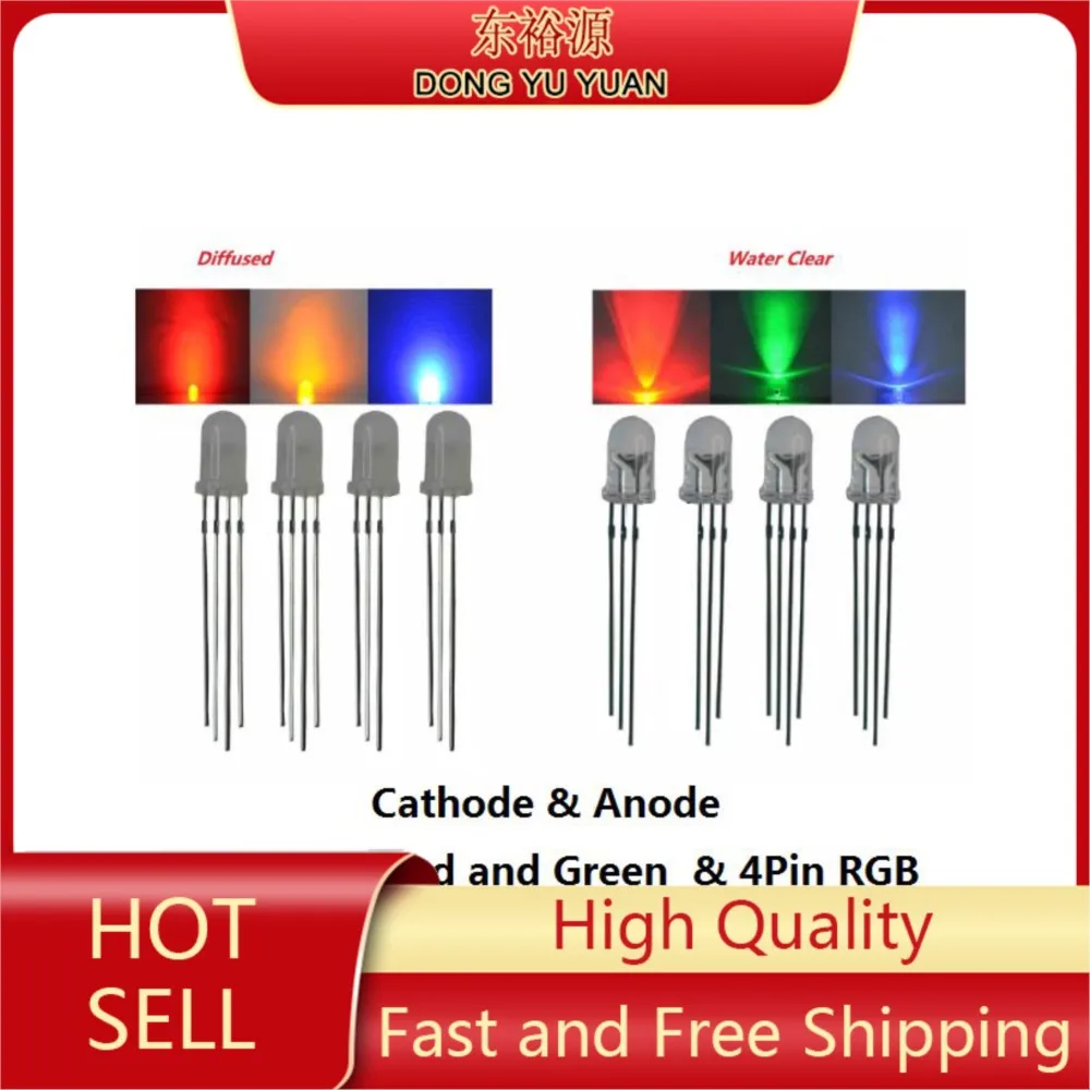 20PCS 5mm Common Anode Positive Negative Common Cathode 3Pin RGB 4pin Clear Light Emitting Diode LED Red & Green F5 Bi-color